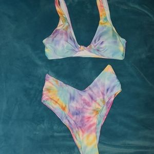 Tie-dye high waisted cheeky bikini set